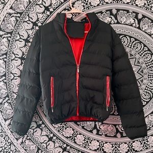 Black puffer red inside jacket no hoodie